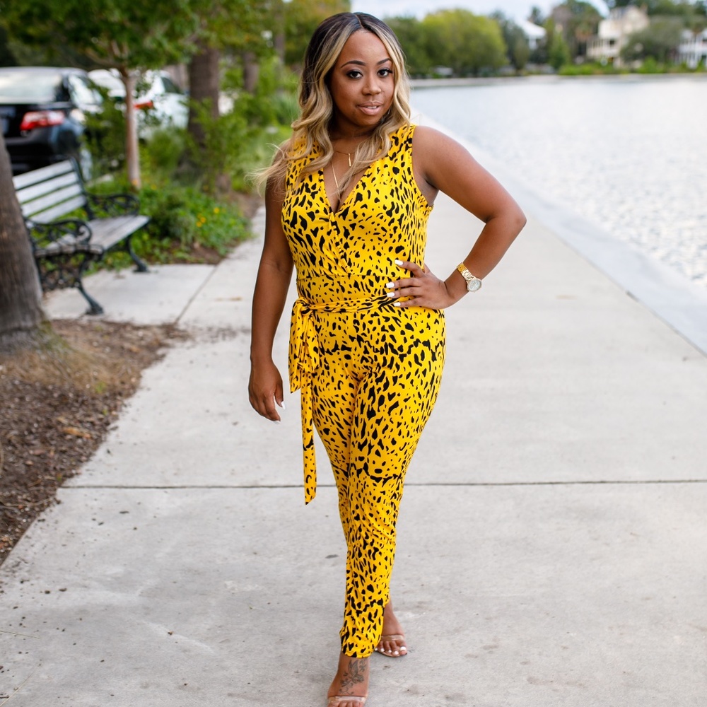 Black & Yellow Leopard Jumpsuit